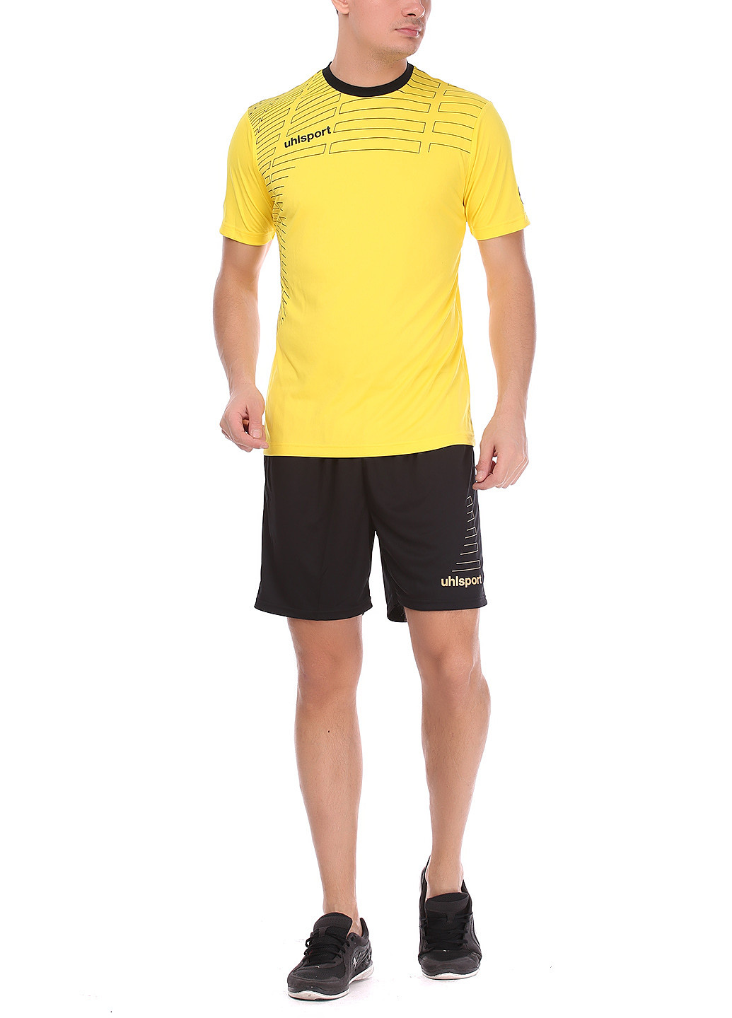 Желтый демисезонный костюм (футболка, шорты) с коротким рукавом Uhlsport