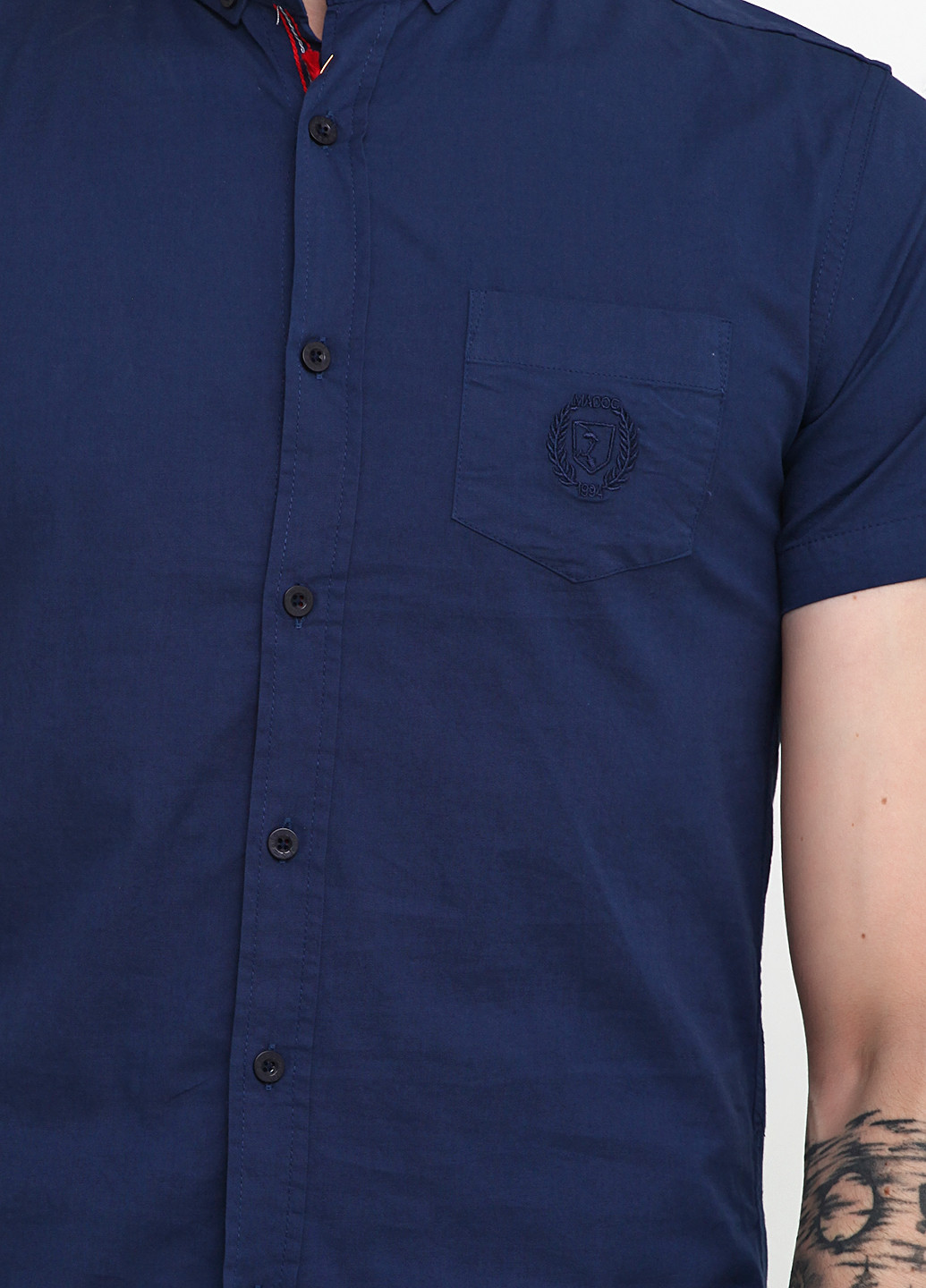 Темно-синяя кэжуал рубашка однотонная Madoc с коротким рукавом