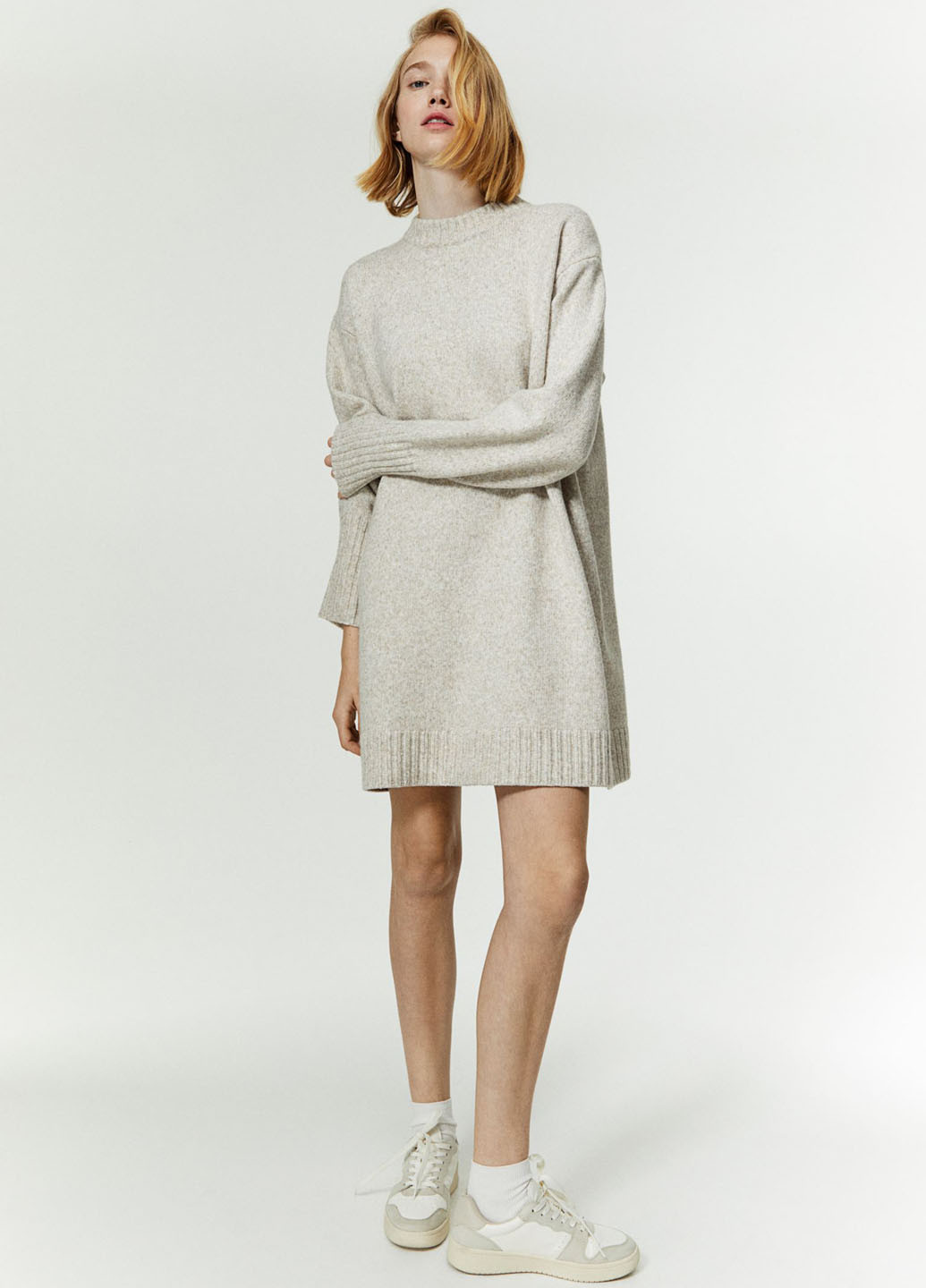 Светло-бежевое кэжуал платье платье-свитер H&M однотонное