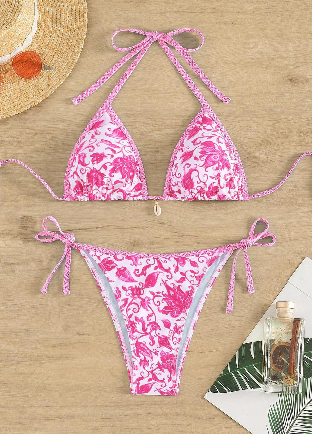 Рожевий літній купальник (ліф, трусики) бікіні, роздільний SHEIN