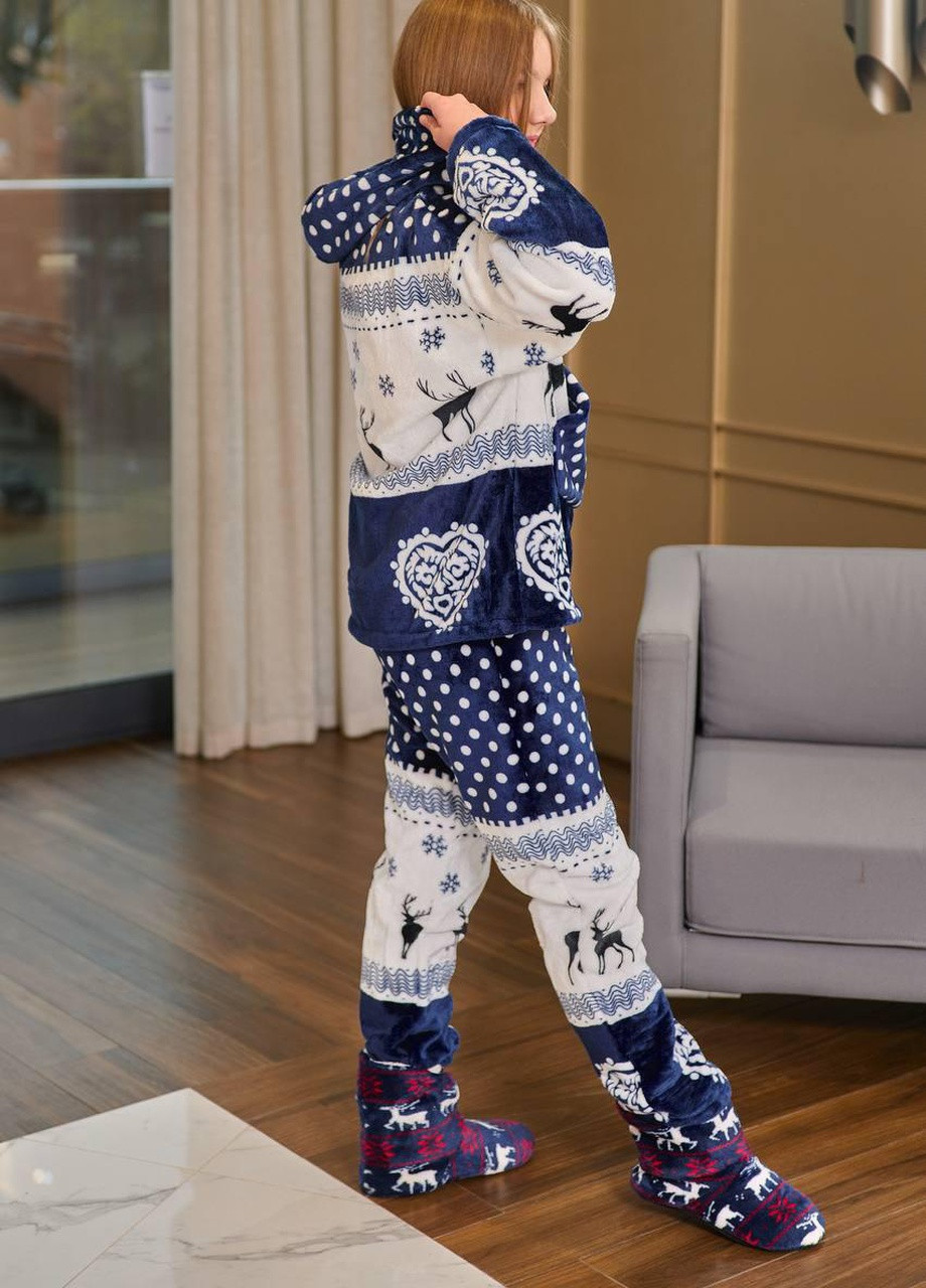 Синяя домашний теплый костюм детский из махры зд синий с оленями р.34/36 385797 New Trend