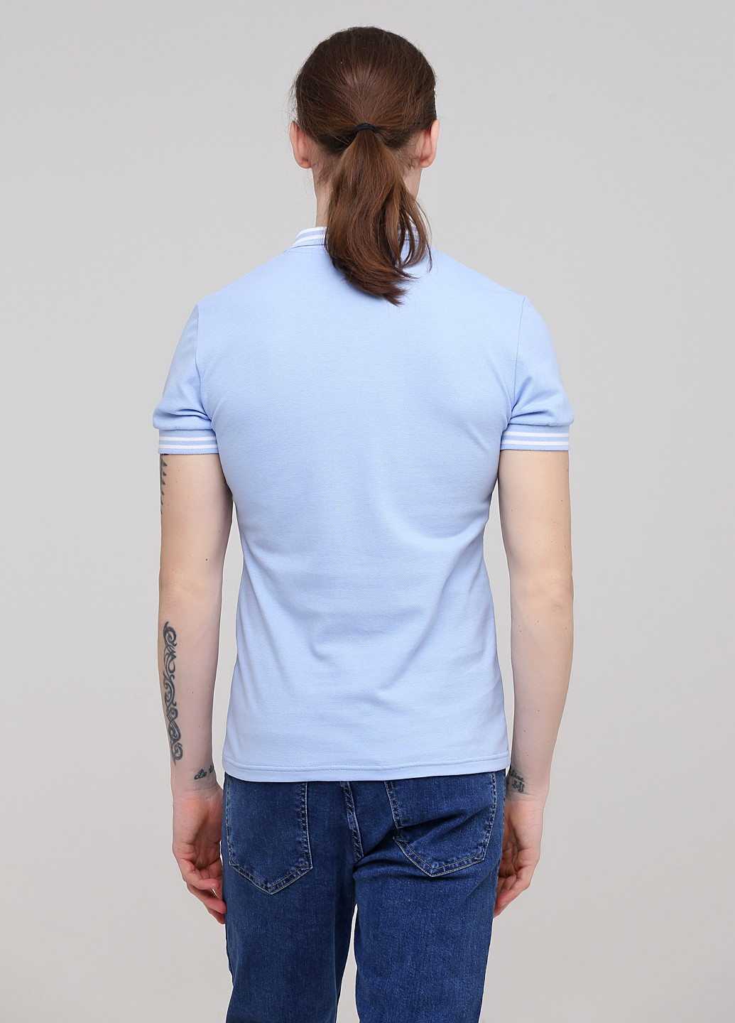 Голубой футболка-мужская футболка поло с манжетами 100% хлопок голубая для мужчин Melgo однотонная
