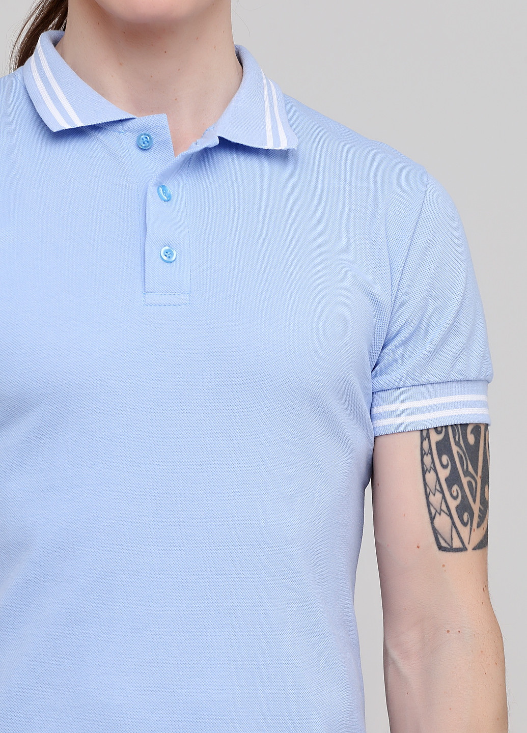 Чоловіча футболка поло блакитна з манжетами 100% хлопок Melgo поло (216767363)
