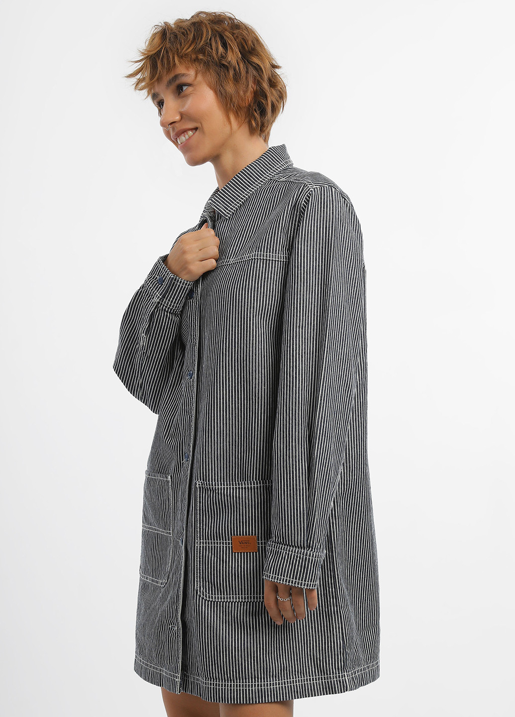 Чорно-білий кежуал сукня сукня-сорочка Vans в смужку