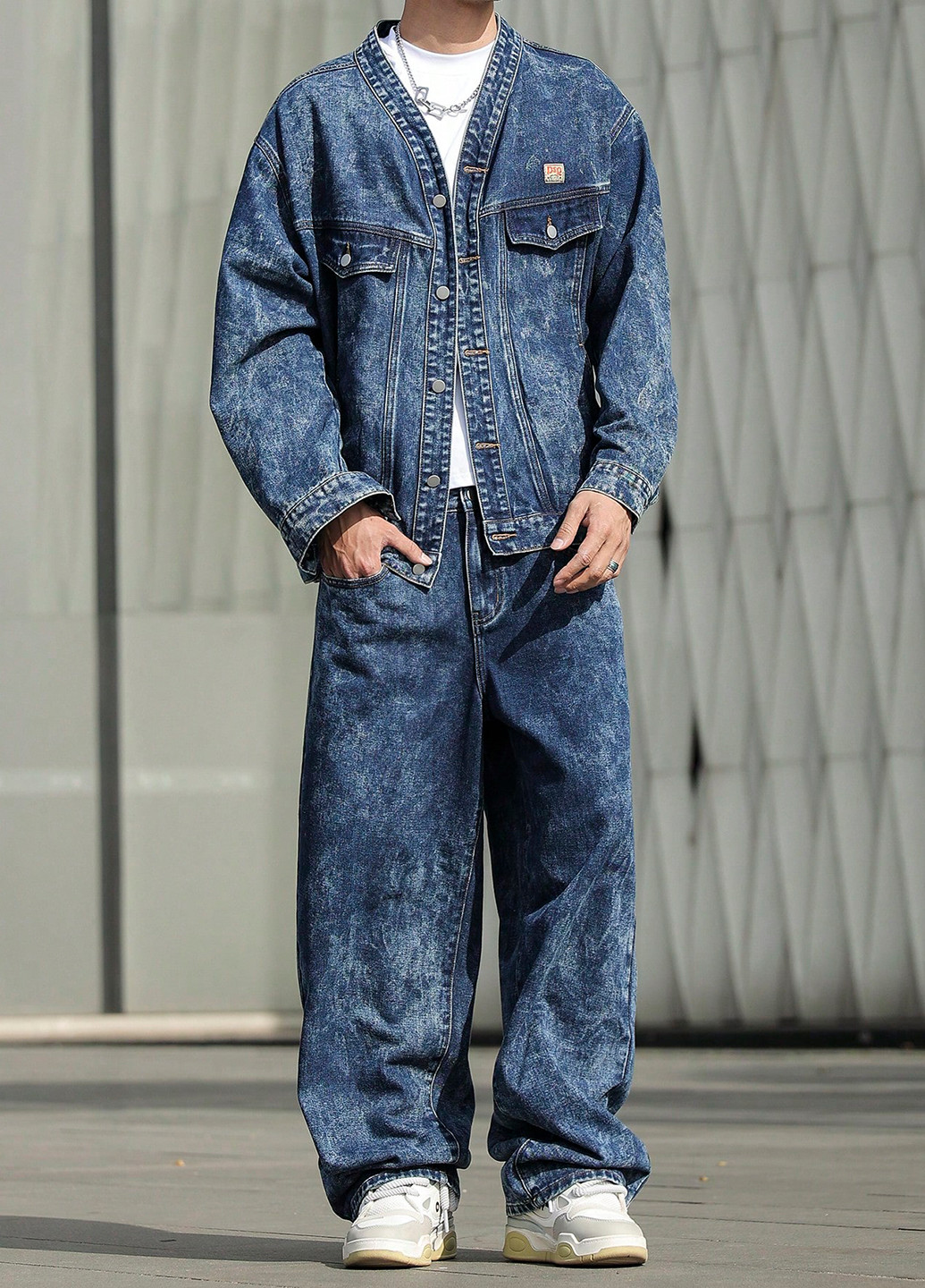 Темно-синий демисезонный костюм (куртка, джинсы) брючный SHEIN