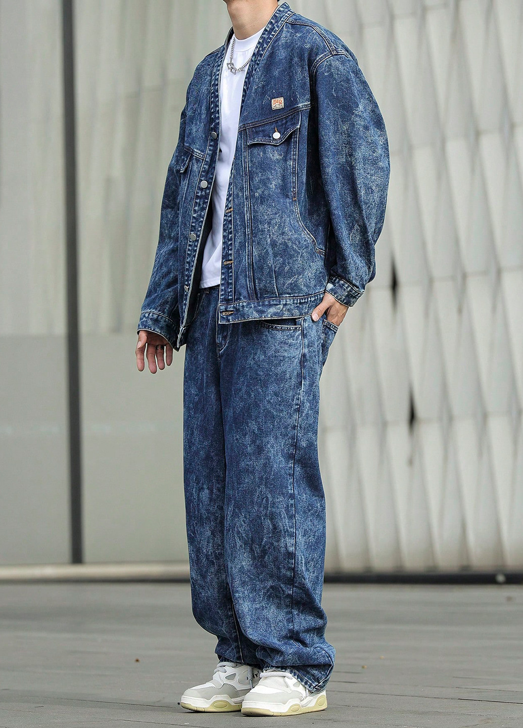 Темно-синий демисезонный костюм (куртка, джинсы) брючный SHEIN