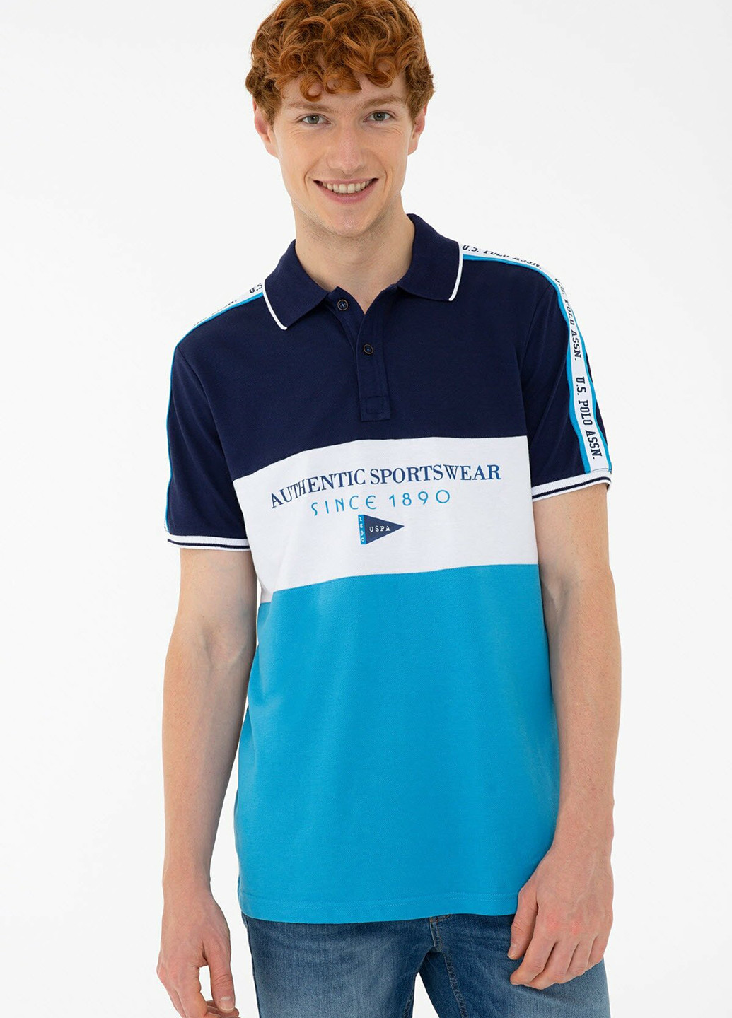 Голубой футболка-поло для мужчин U.s.polo assn. с надписью
