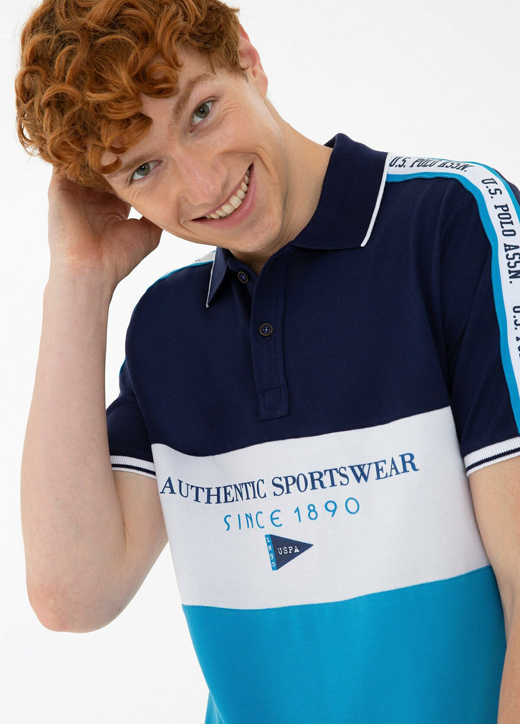 Голубой футболка-поло для мужчин U.s.polo assn. с надписью