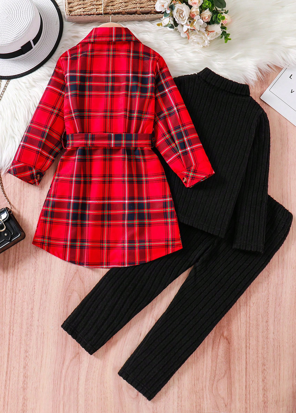 Красный демисезонный комплект (пальто, гольф, брюки) SHEIN