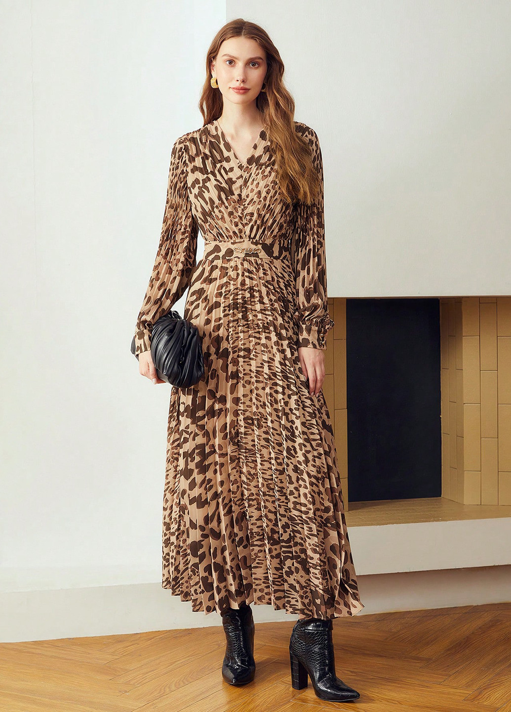 Комбинированное кэжуал платье плиссированное SHEIN леопардовый