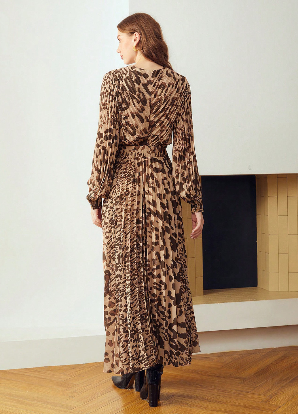 Комбинированное кэжуал платье плиссированное SHEIN леопардовый