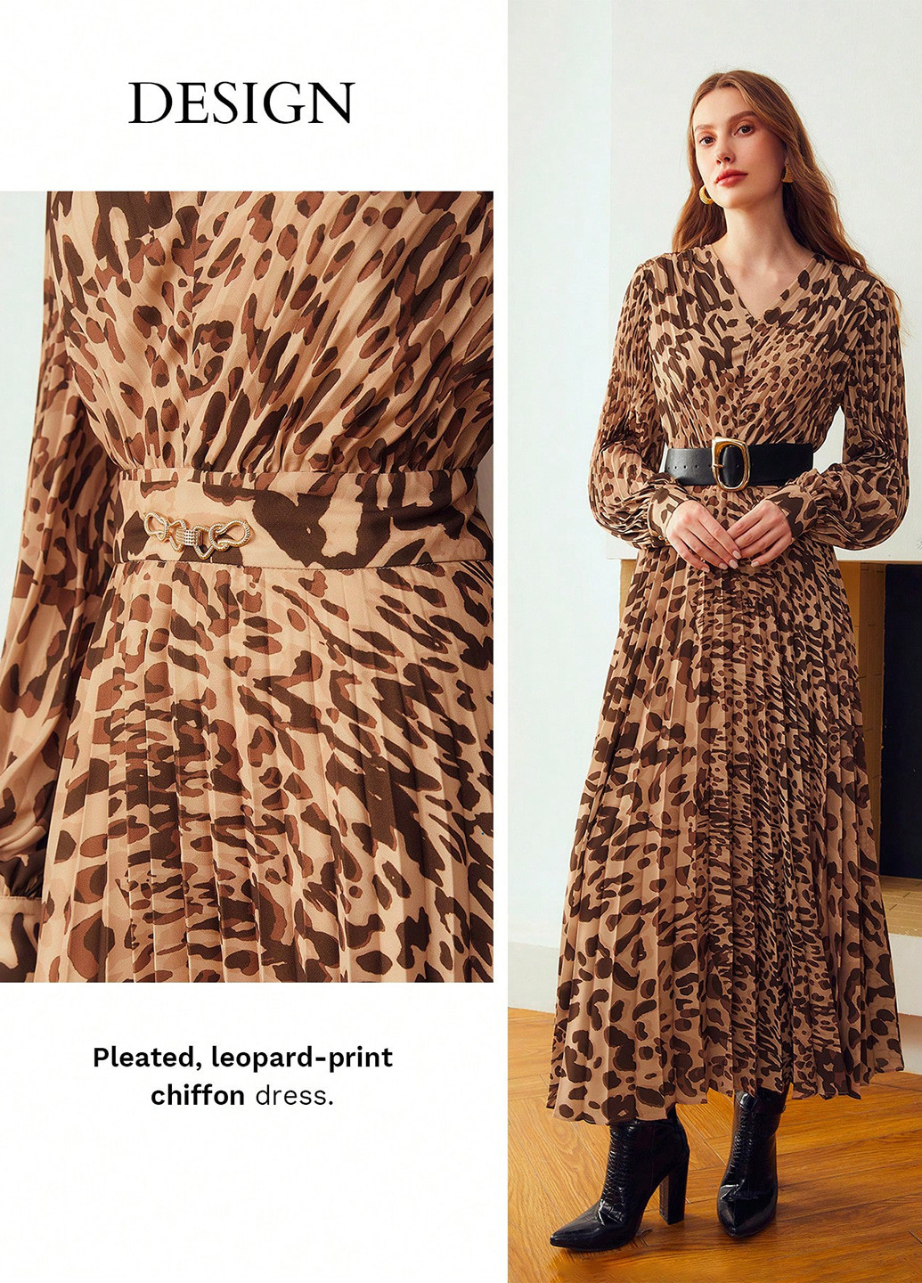 Комбинированное кэжуал платье плиссированное SHEIN леопардовый
