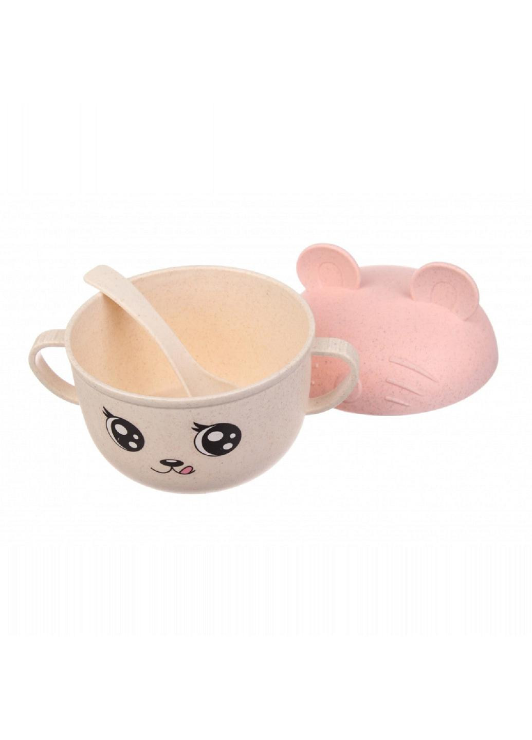 Детская эко чашка с крышкой-ушками 450 мл, розовая (68-734) No Brand темно-розовая