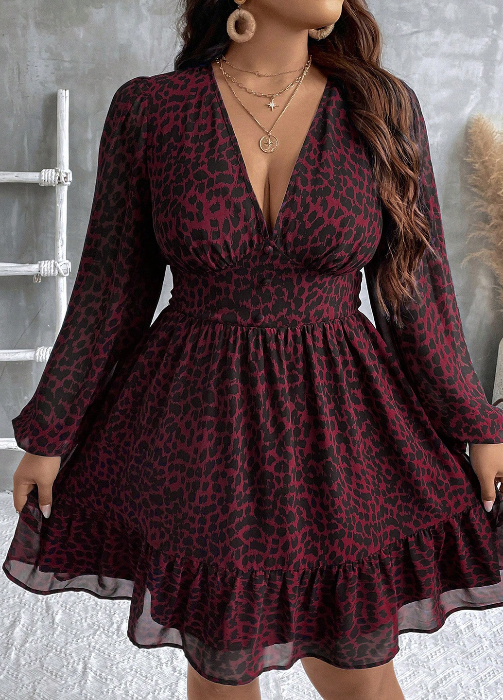 Малинова кежуал сукня а-силует SHEIN леопардовий