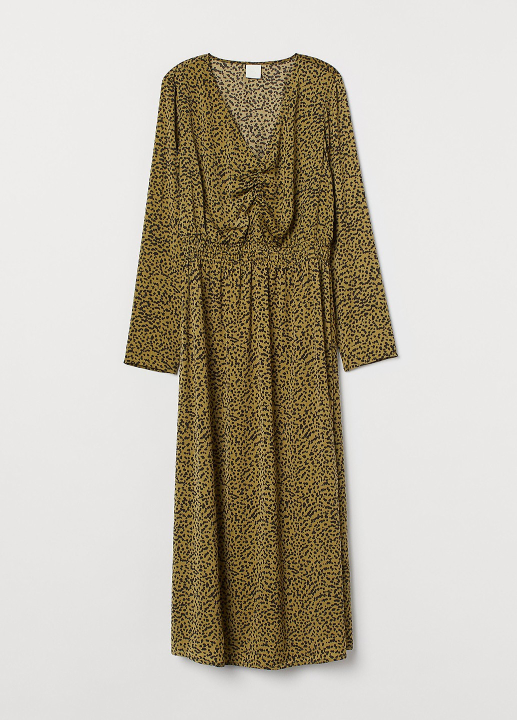 Горчичное кэжуал платье клеш H&M с животным (анималистичным) принтом