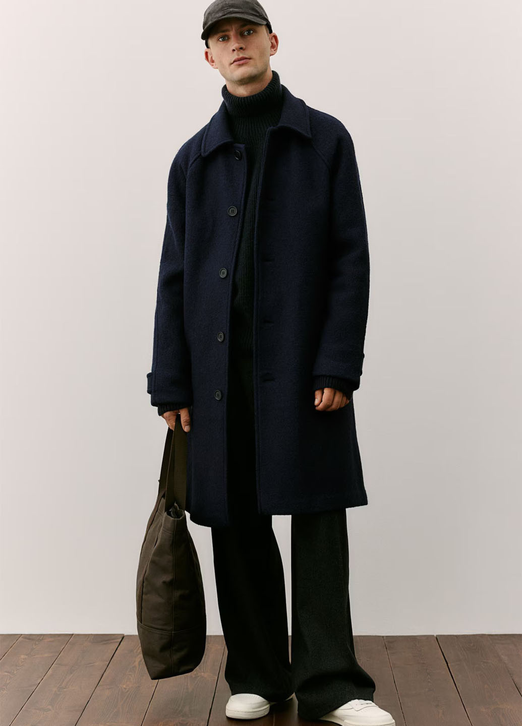 Темно-синее демисезонное Пальто однобортное H&M