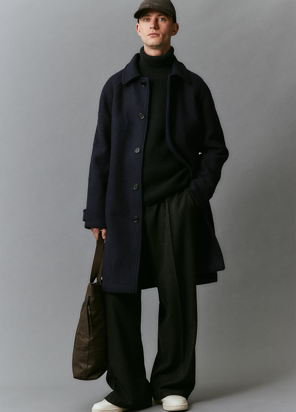 Темно-синее демисезонное Пальто однобортное H&M