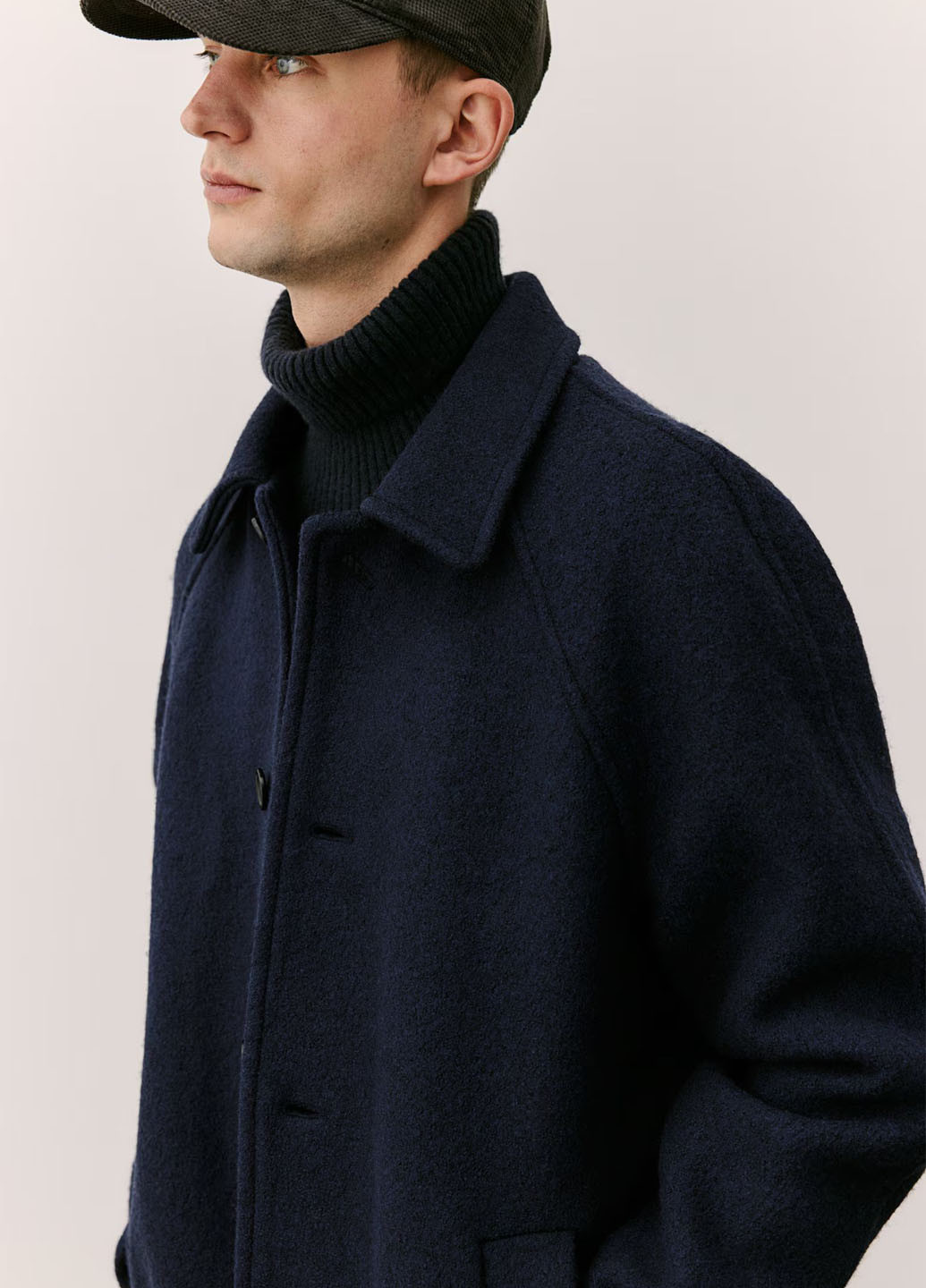 Темно-синее демисезонное Пальто однобортное H&M