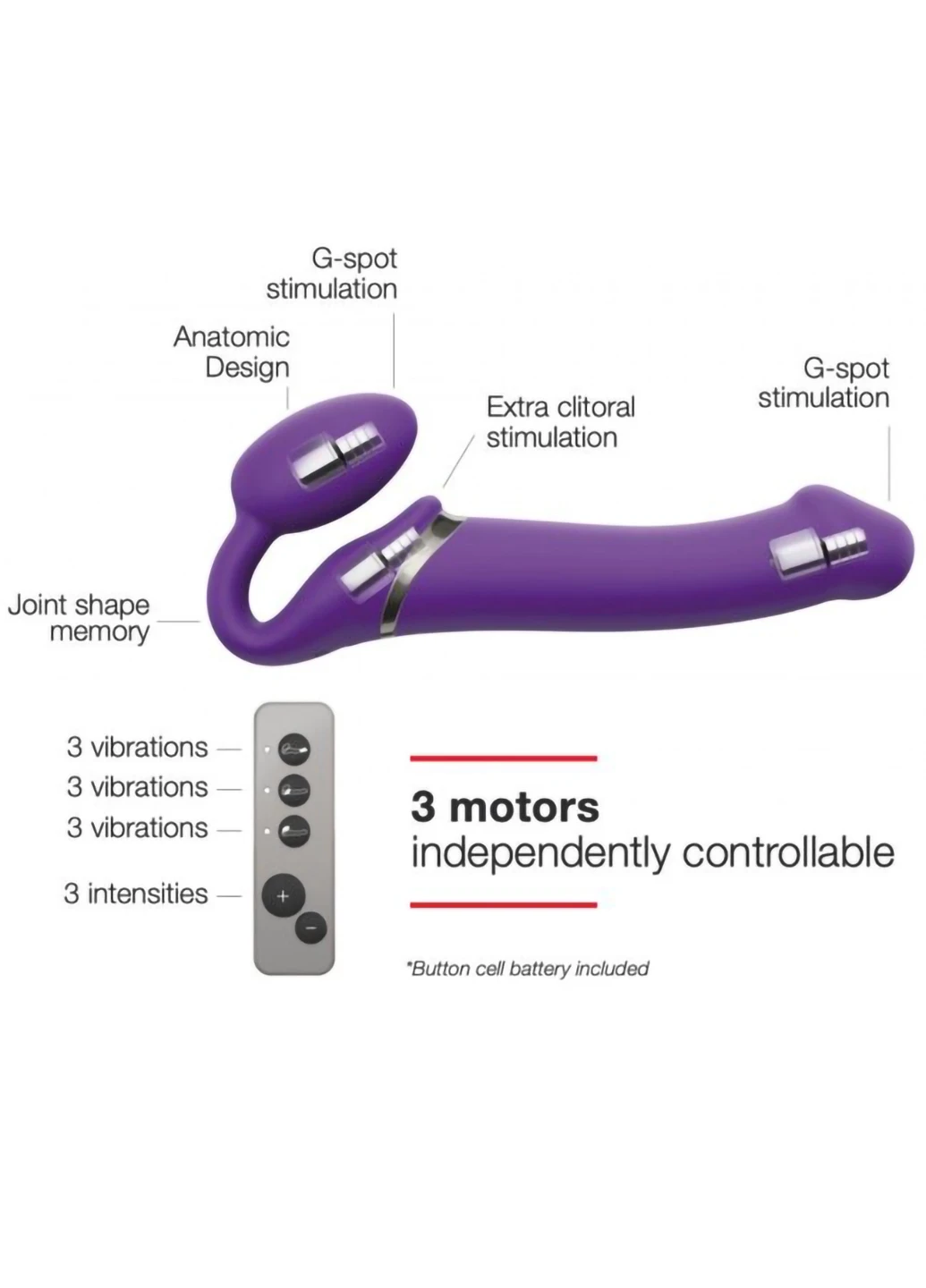 Безремневой страпон с вибрацией Vibrating Violet XL, диаметр 4,5см, пульт ДУ, регулируем Strap-On-Me (254152363)