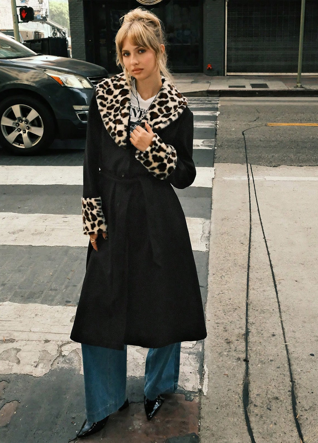 Черное демисезонное Пальто однобортное SHEIN