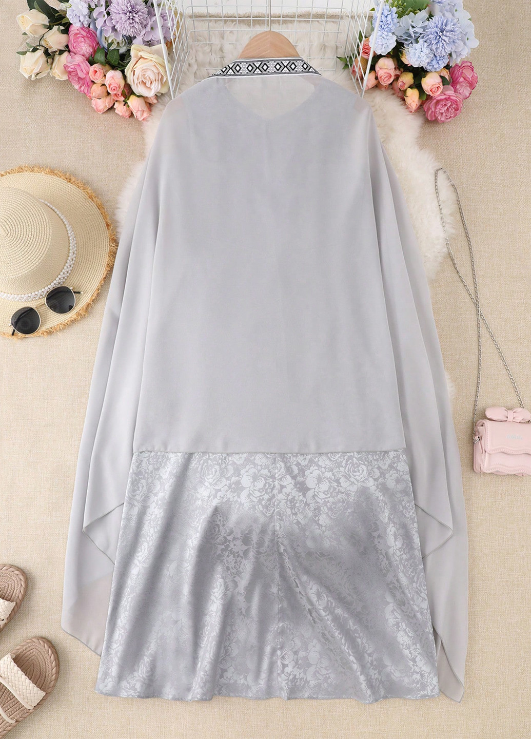 Сріблястий демісезонний комплект (накидка, сукня) SHEIN