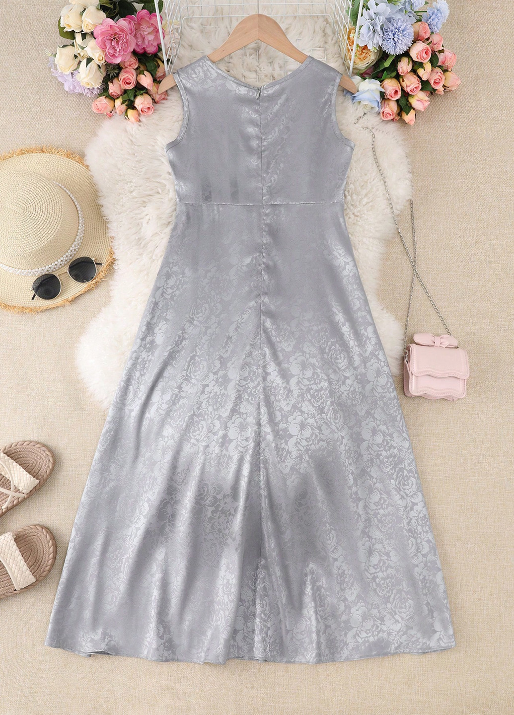 Сріблястий демісезонний комплект (накидка, сукня) SHEIN