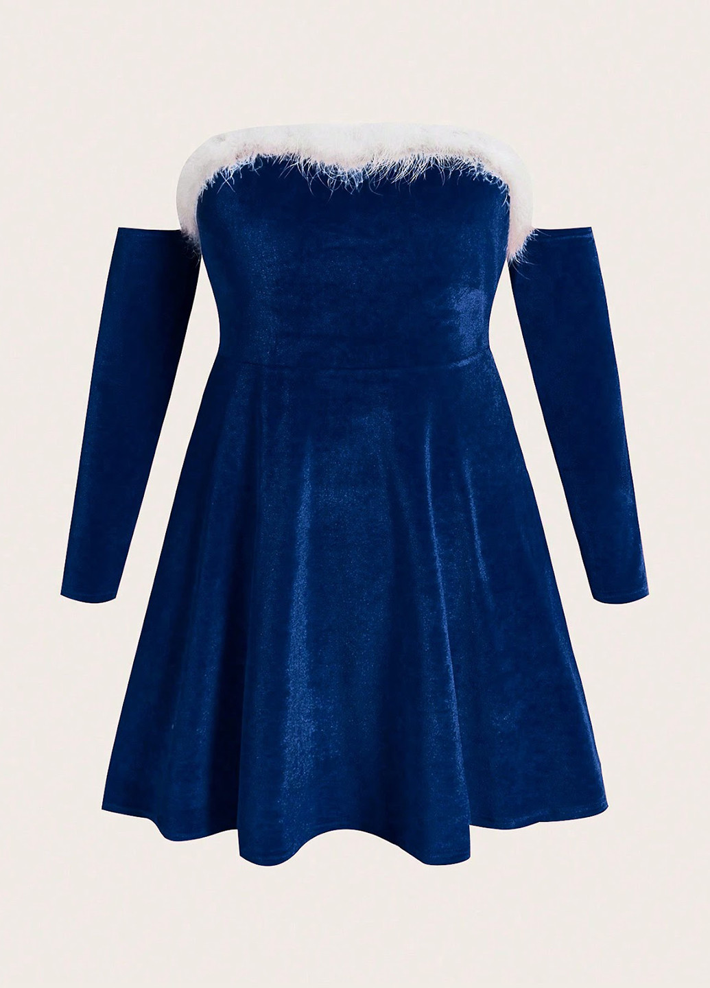 Синее праздничный, карнавальный платье клеш, с открытыми плечами, с открытой спиной SHEIN однотонное