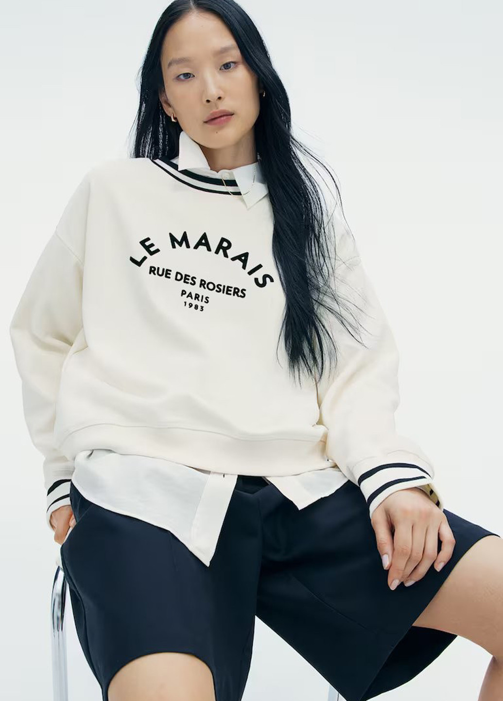 Кремовий світшот оверсайз H&M однотонний (322710293)