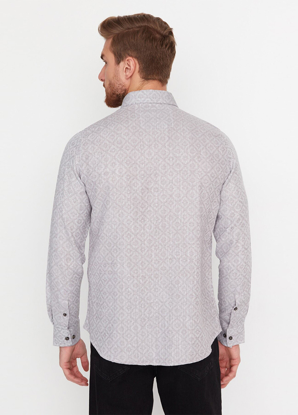 Светло-серая кэжуал рубашка с геометрическим узором Trendyol