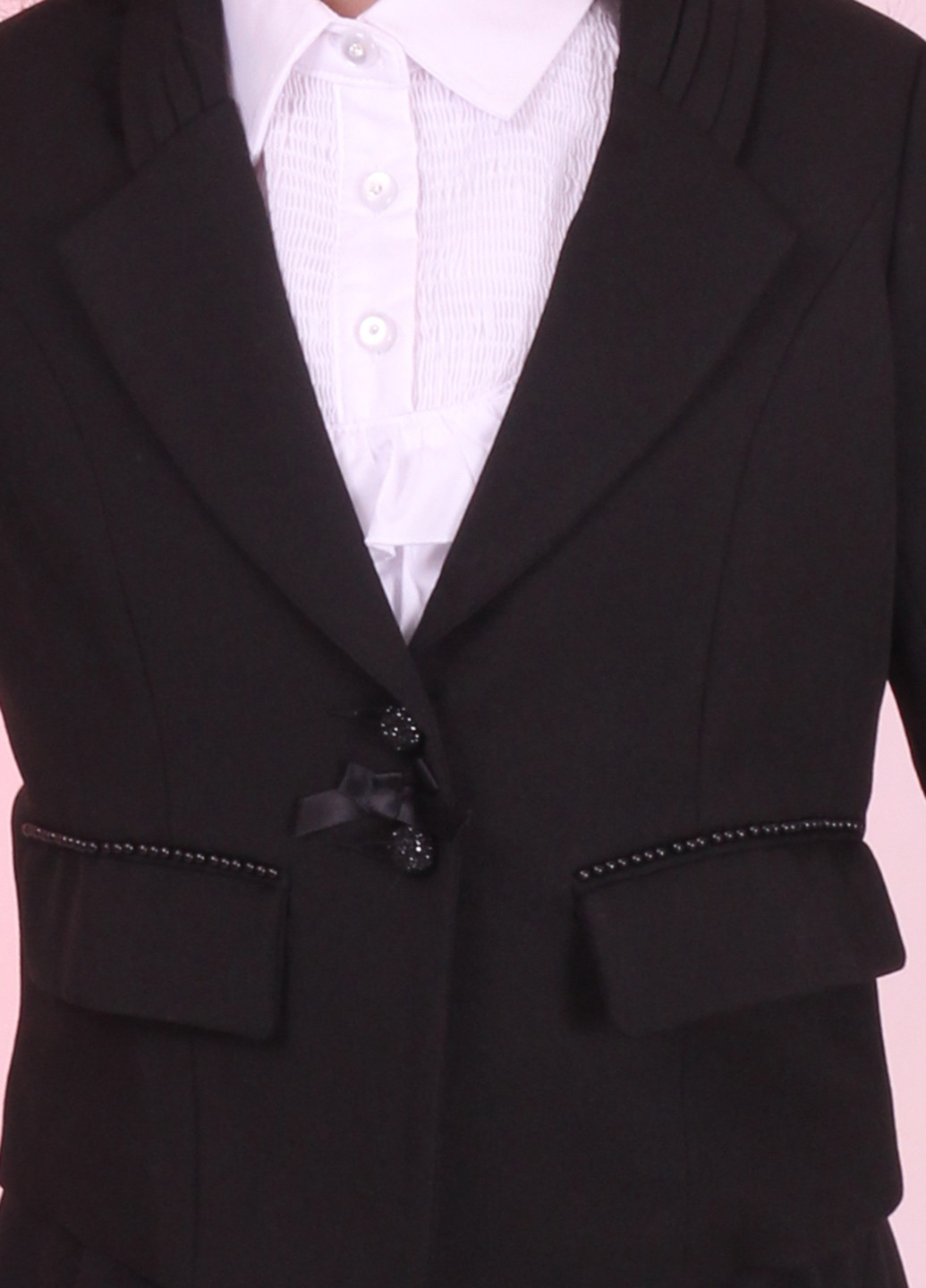 Черный демисезонный костюм (жакет, юбка) с длинным рукавом Colabear