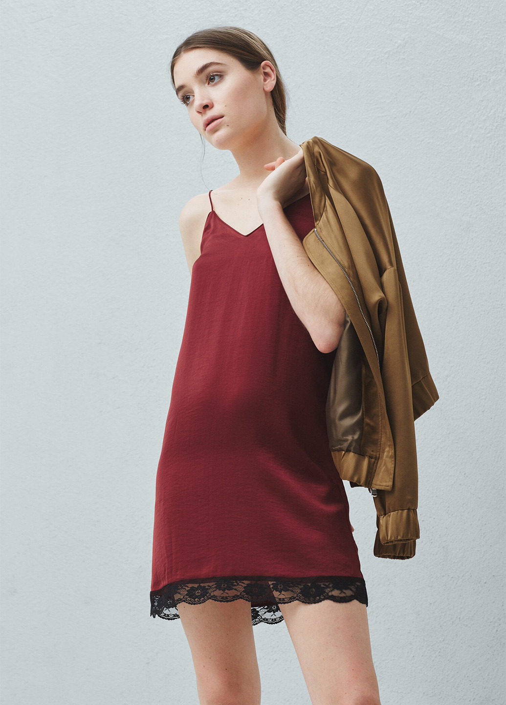 Темно-вишнева кежуал плаття, сукня сукня-комбінація Mango однотонна