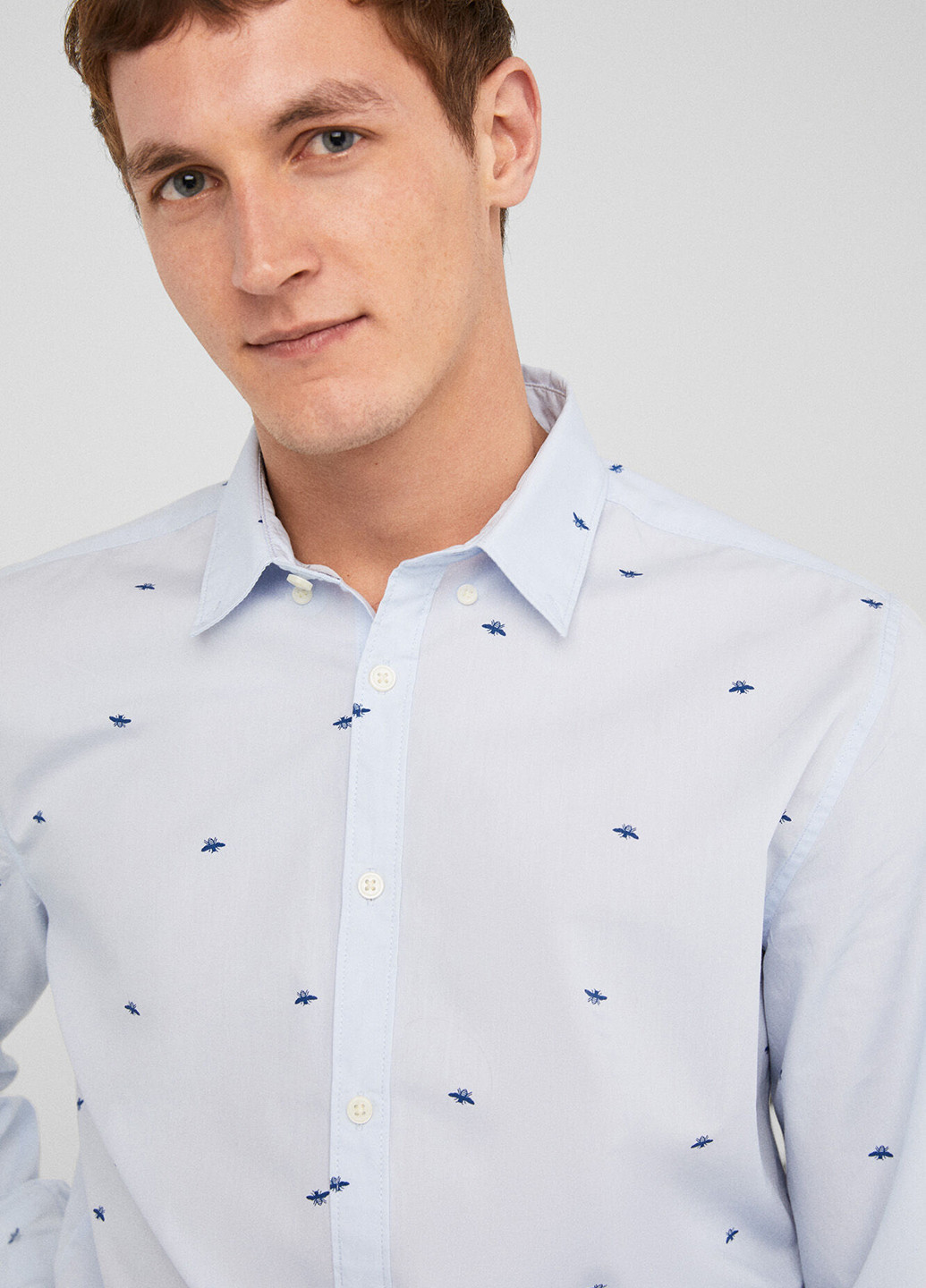 Голубой кэжуал рубашка в горошек Springfield с длинным рукавом