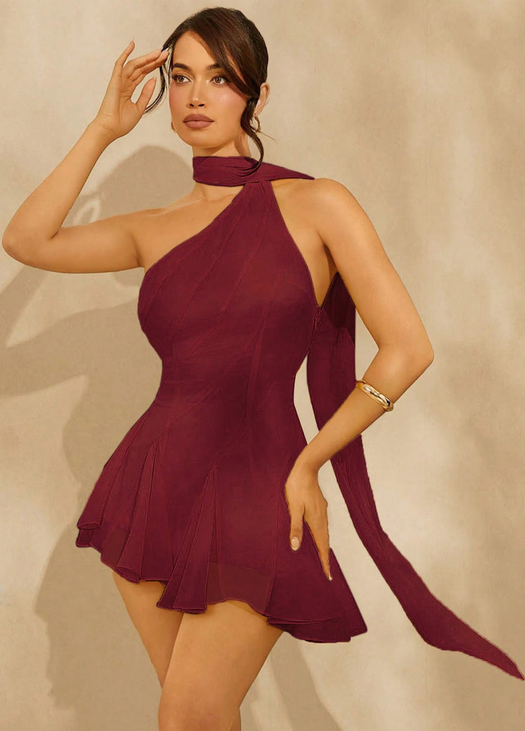 Бордова кежуал сукня з відкритою спиною SHEIN однотонна