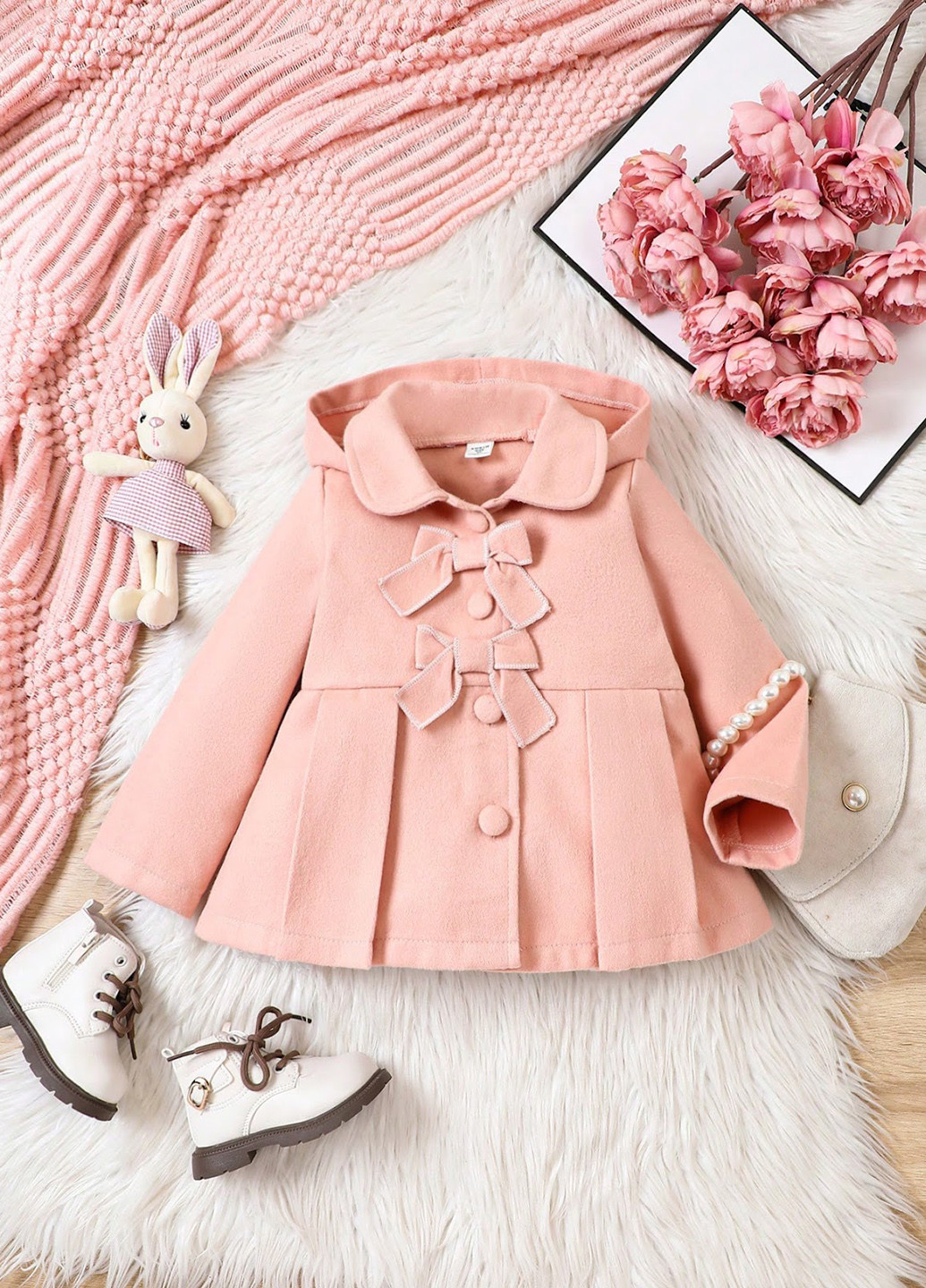 Розовое зимнее Пальто однобортное SHEIN