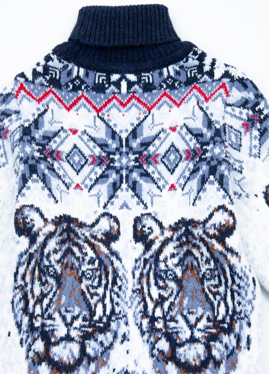 Синий демисезонный свитер детский теплый зимний принт с тиграми 3/4-7/8 Pulltonic