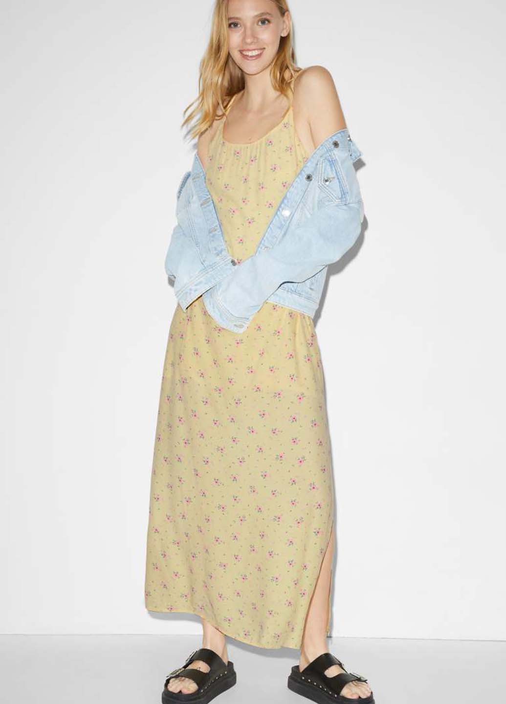 Жовтий кежуал сукня з відкритою спиною Clockhouse з квітковим принтом