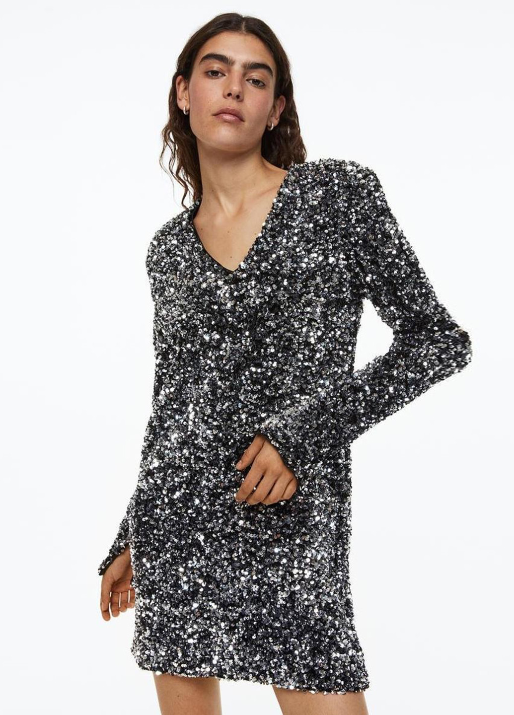 Серебристое коктейльное платье H&M однотонное