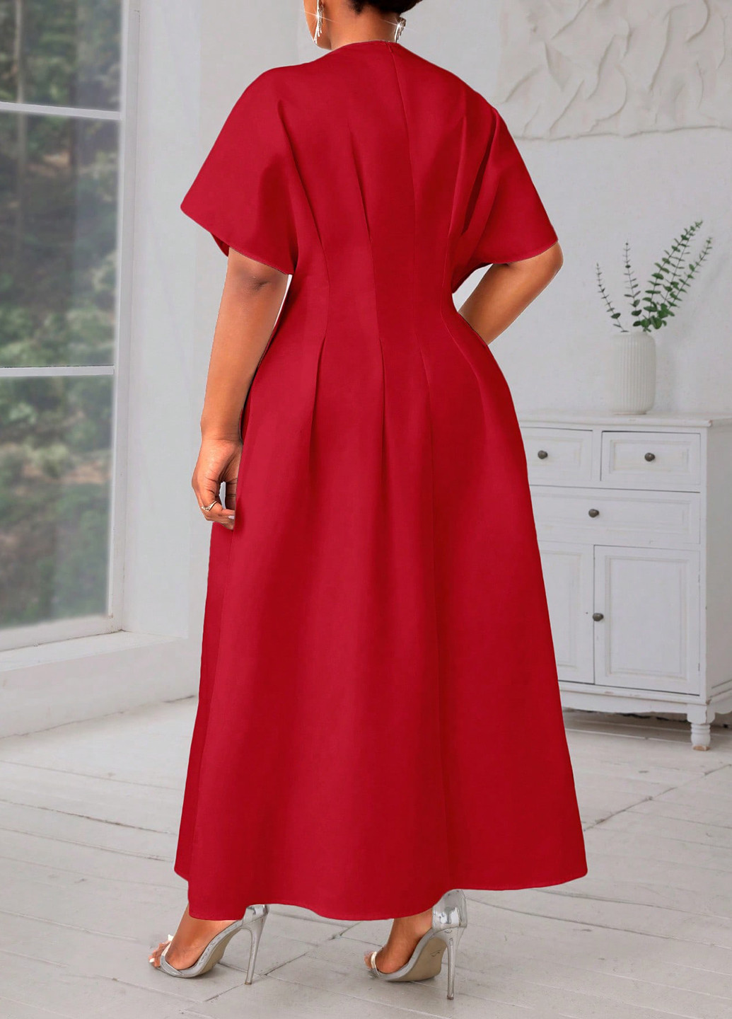Красное вечернее платье с юбкой-солнце SHEIN однотонное