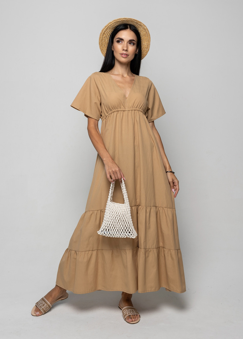 Бежева кежуал сукня O`zona milano однотонна