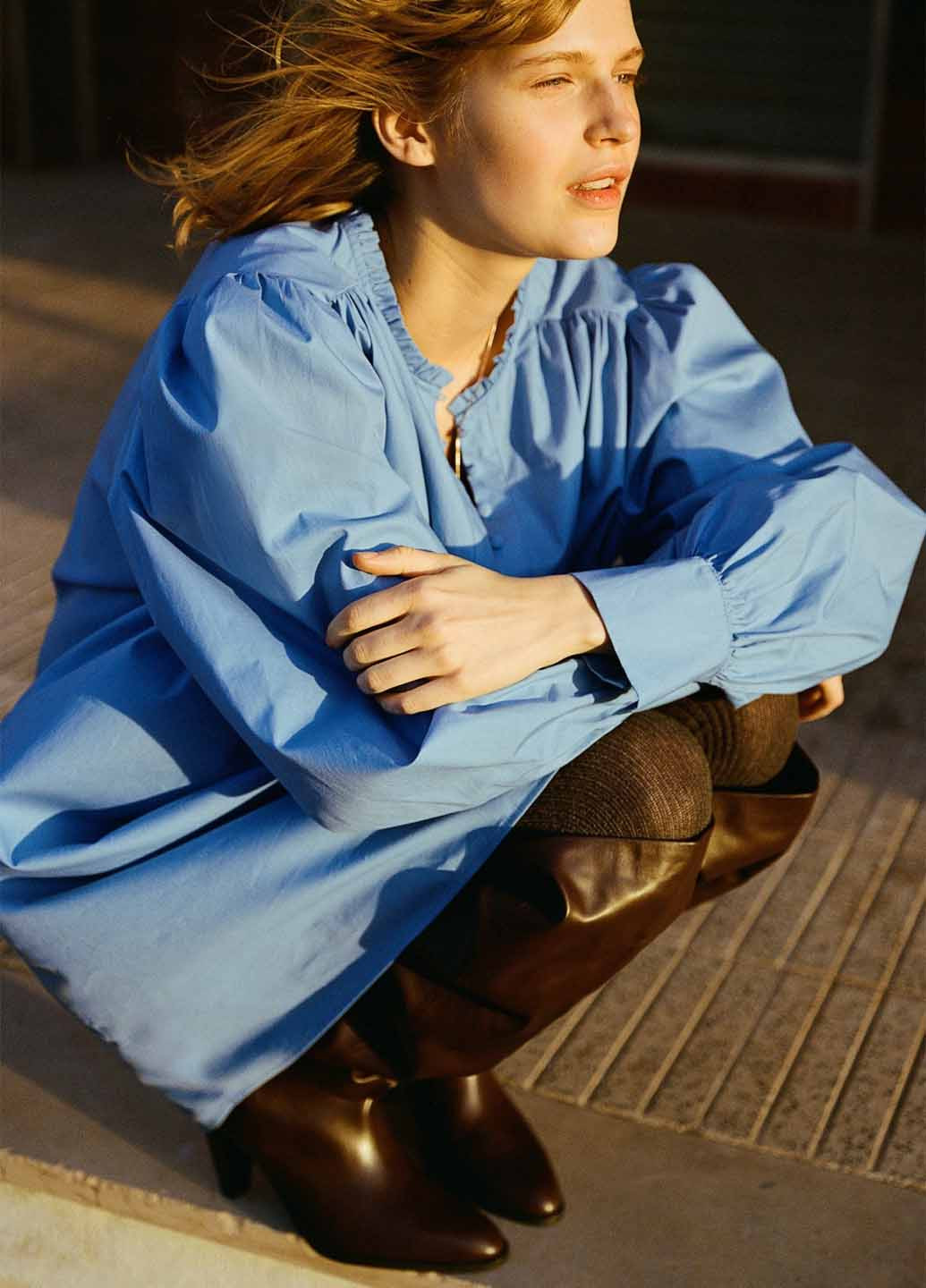 Блакитна кежуал сукня а-силует H&M однотонна