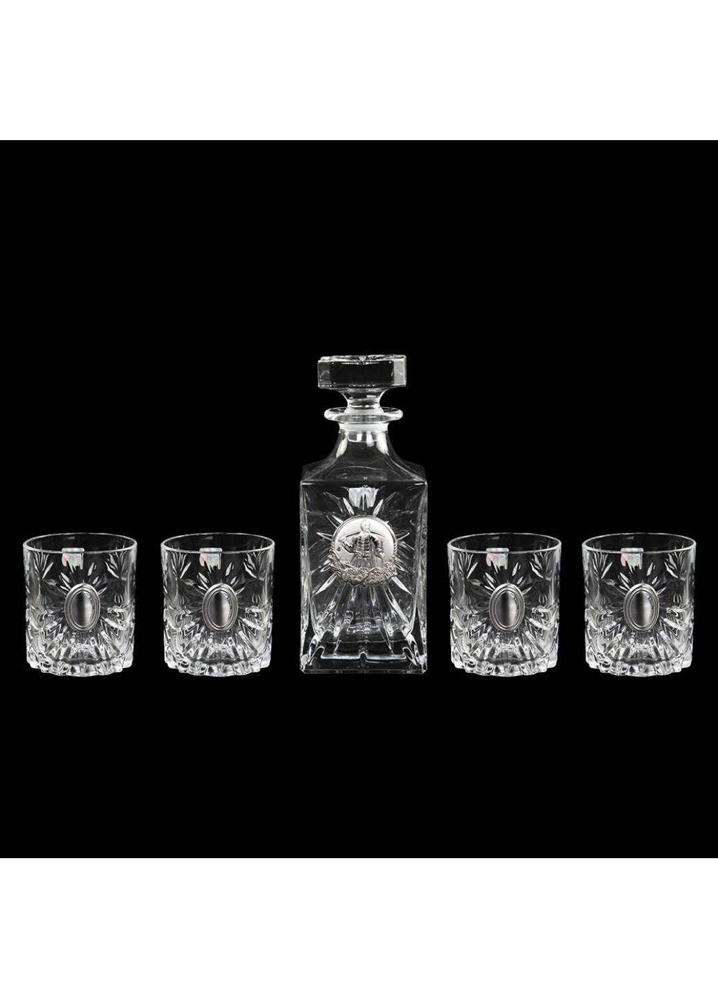 Сет кришталевих стаканів "Козак з шаблею Оазіс" графін і 4 стакана, накладки срібло Boss Crystal (252344600)