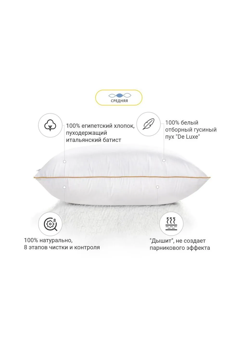 Подушка пухова Hand Made De Luxe White 904 середня 60x60 (2200000555724) Mirson (254073298)