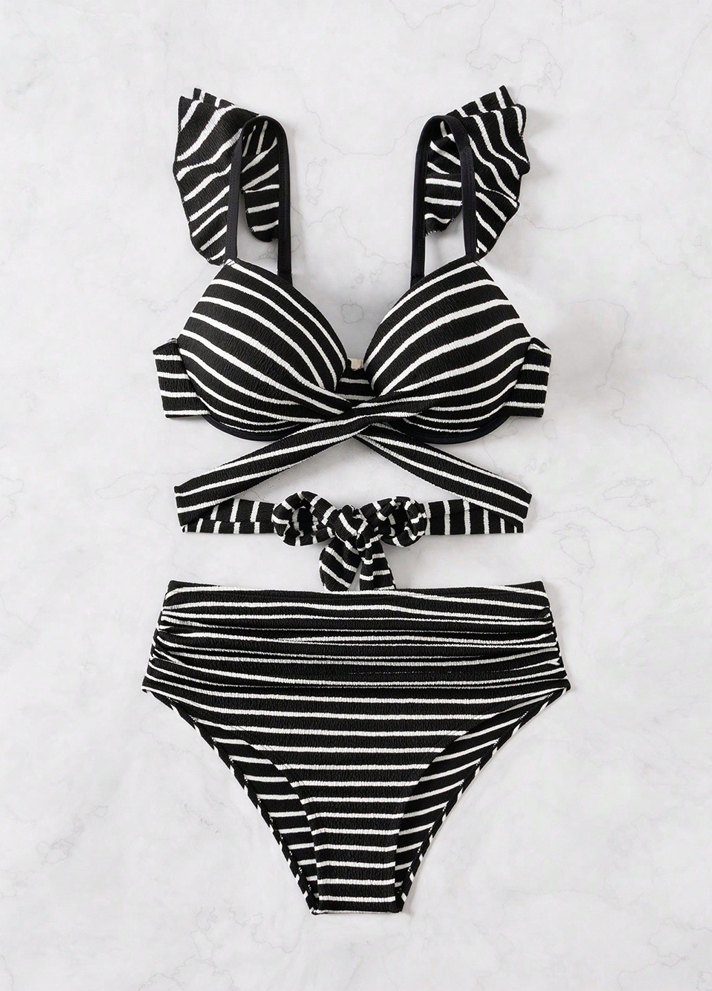 Чорно-білий літній купальник (ліф, трусики) роздільний, балконет SHEIN