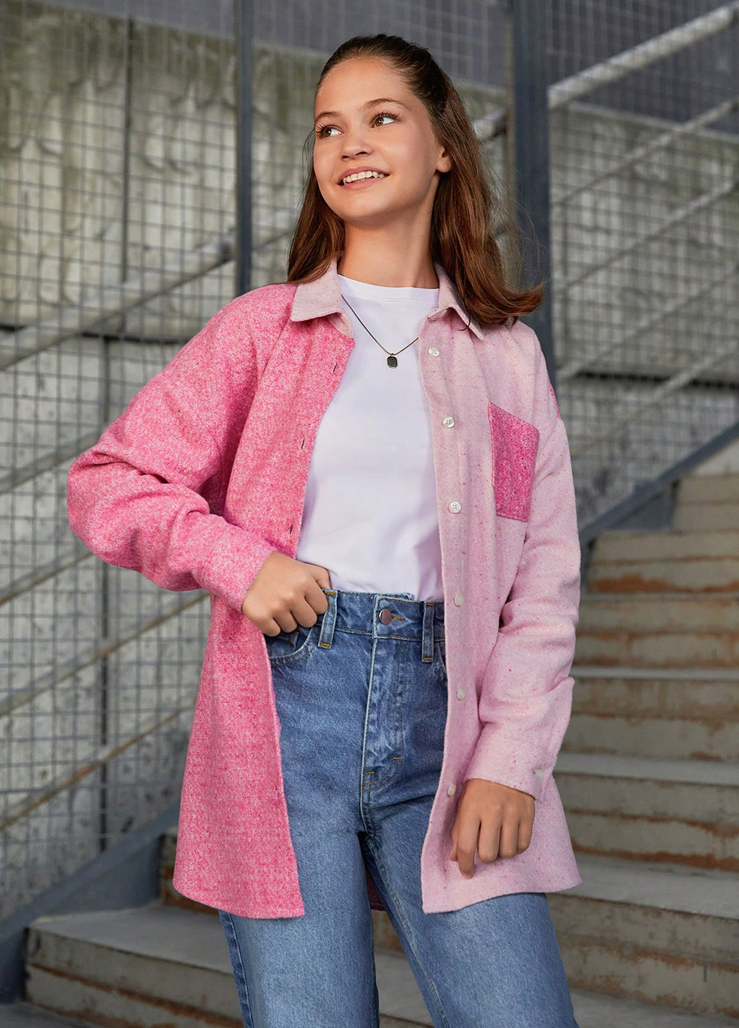 Розовое демисезонное Пальто пальто-рубашка SHEIN