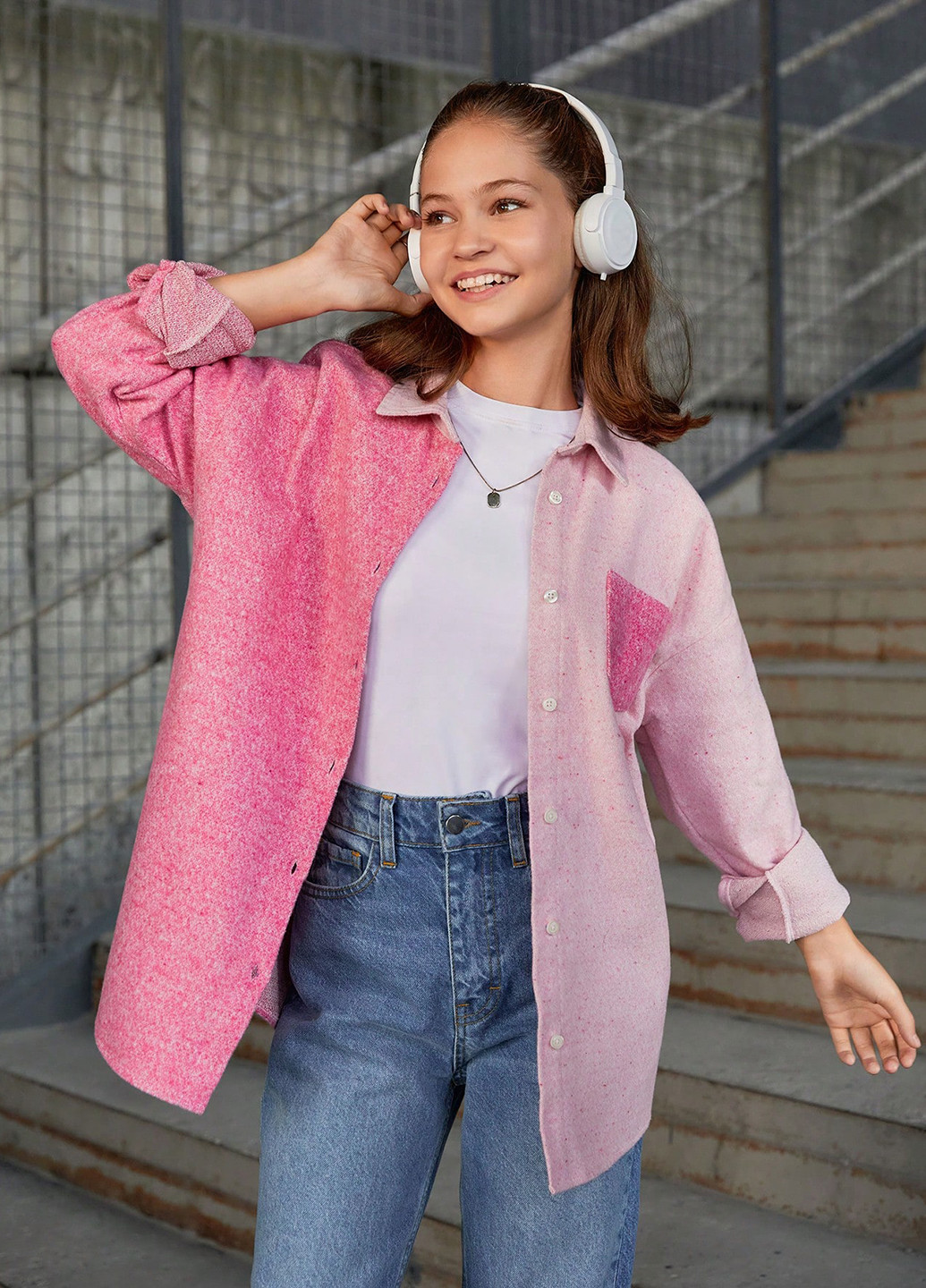 Розовое демисезонное Пальто пальто-рубашка SHEIN