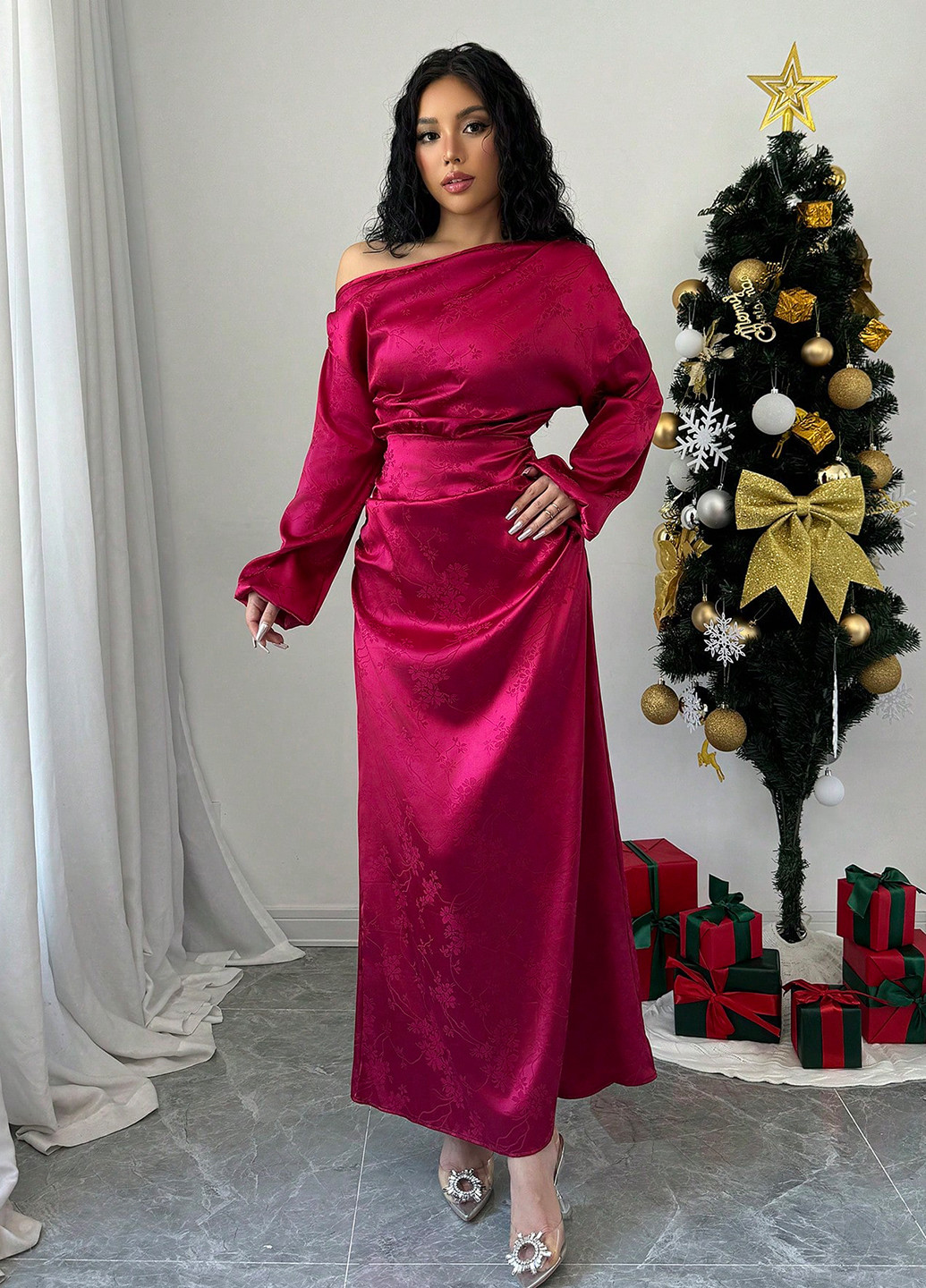 Вишнева кежуал сукня на одне плече SHEIN однотонна