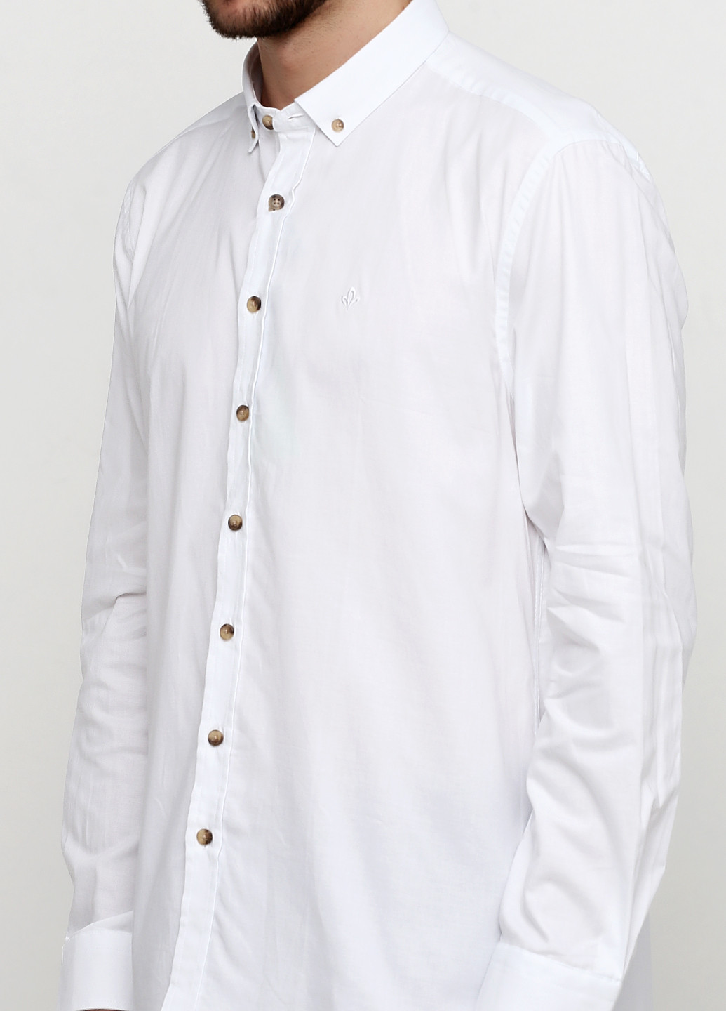 Белая кэжуал рубашка однотонная Madoc Jeans с длинным рукавом