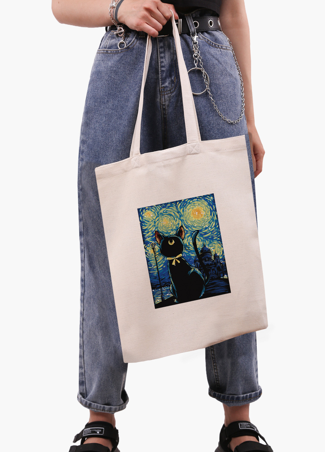 Еко сумка шоппер біла Сейлор Мун та Зоряна Ніч Ван Гог (anime Sailor Moon) (9227-2923-WT-1) екосумка шопер 41*35 см MobiPrint (224806132)