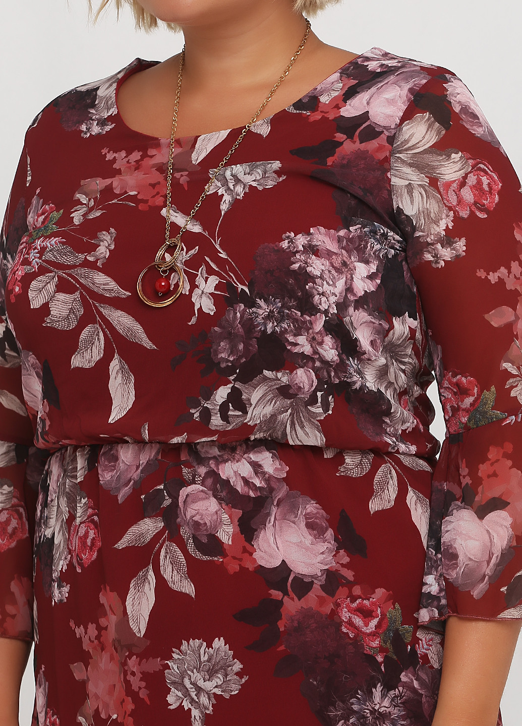Бордовое кэжуал платье клеш Rinascimento с цветочным принтом