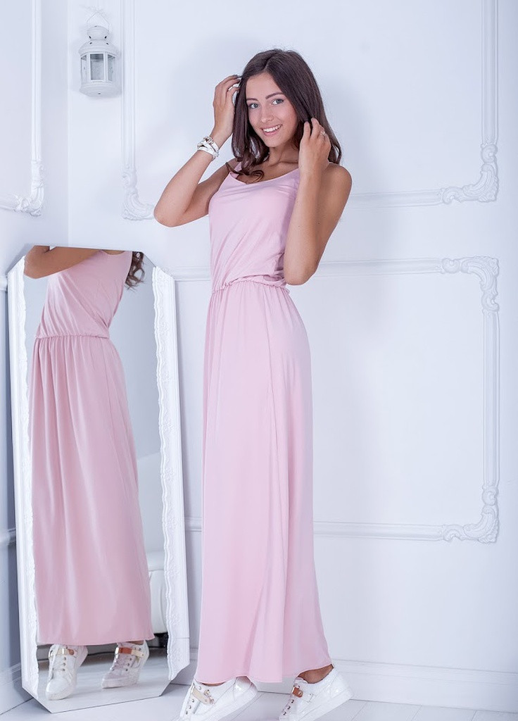 Розовое кэжуал легкое свободное платье-макси с резинкой по талии alessia Podium однотонное